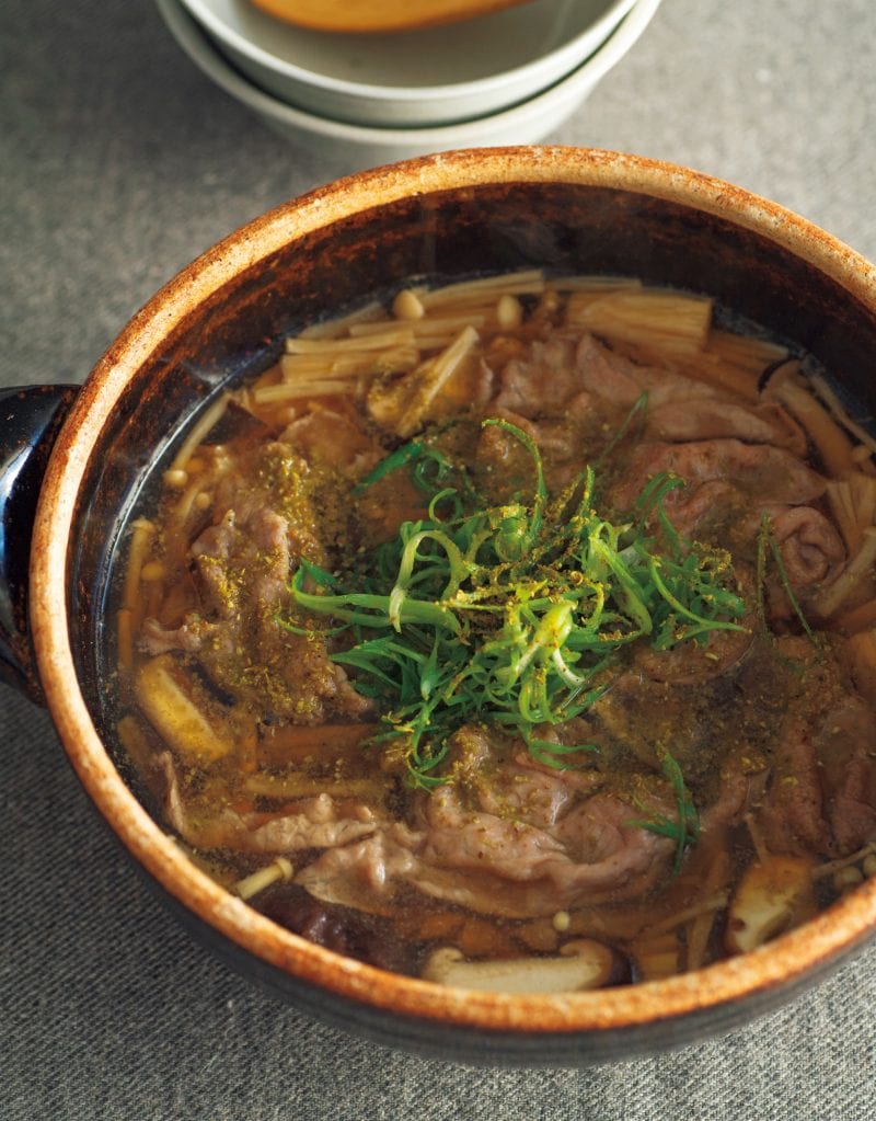 牛しゃぶ肉とキノコたっぷりの山椒小鍋