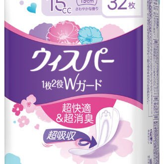 ウィスパー 1枚2役Wガード 15cc（さわやかな香り） 32枚入り オープン価格／P&Gジャパン