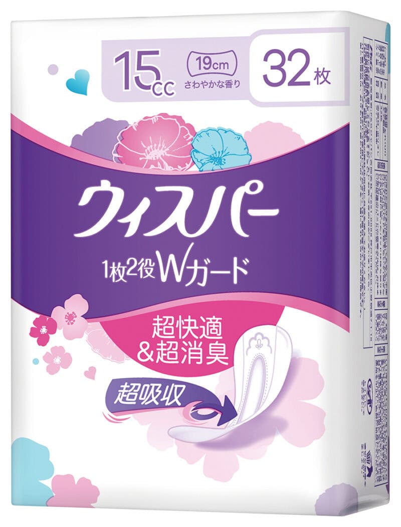 ウィスパー 1枚2役Wガード 15cc（さわやかな香り） 32枚入り オープン価格／P&Gジャパン