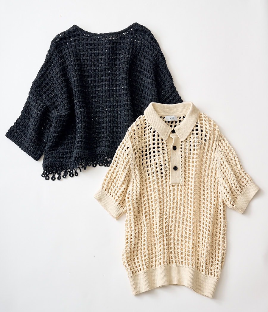 （右）ポロニット¥28,600／ハイク（ボウルズ）　（左）プルオーバー¥44, 000 ／ハウス オブ ロータス（ハウス オブ ロータス 二子玉川店）