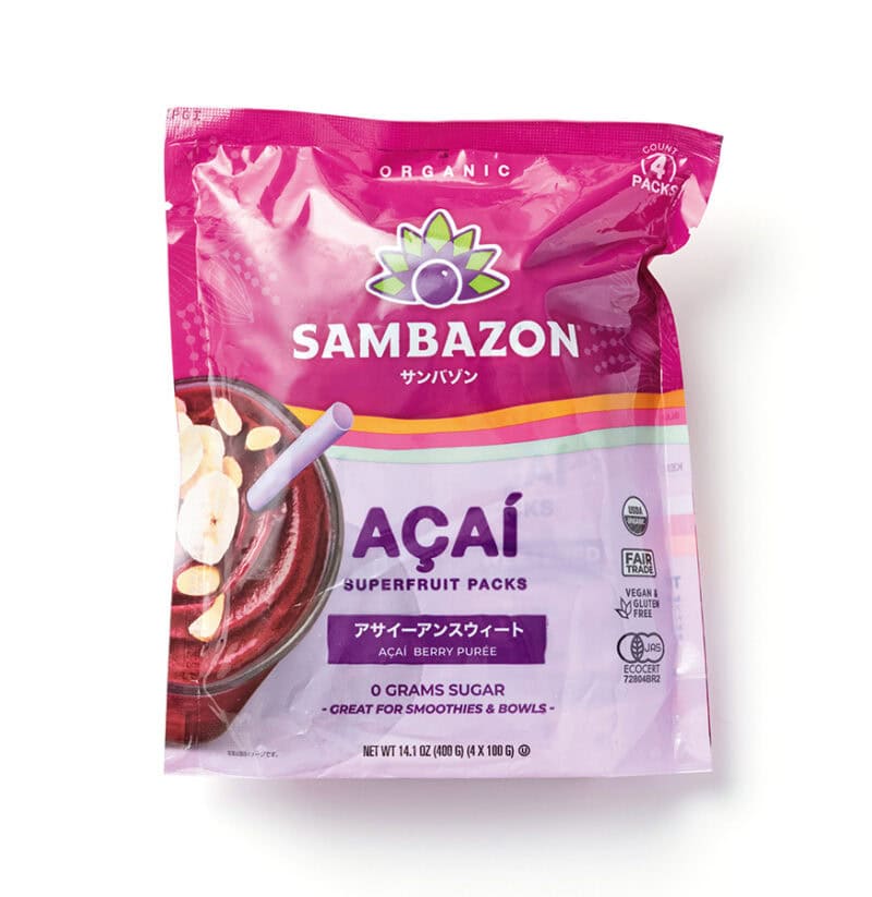 サンバゾン　アサイーピュアアンスウィート 100g×4個¥1,350／成城石井 ※一部店舗で取り扱い