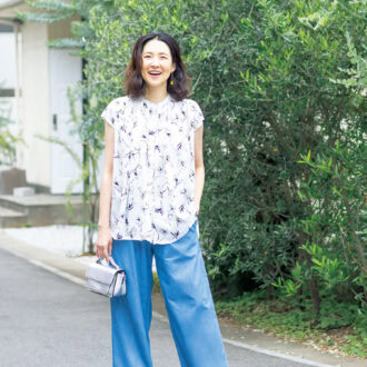 ブラウス￥1,419、パンツ￥1,639／ともにハレイロ（しまむら）