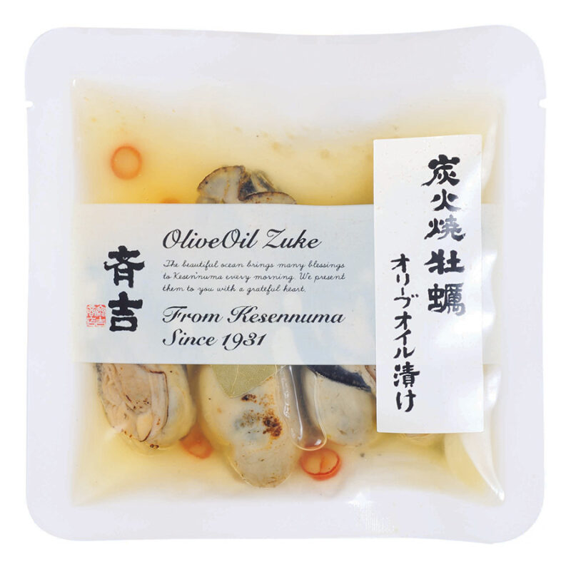 身がプリッとした牡蠣はおつまみに 「斉吉商店 炭火焼牡蠣オリーブオイル漬け」 70g ¥972／斉吉商店
