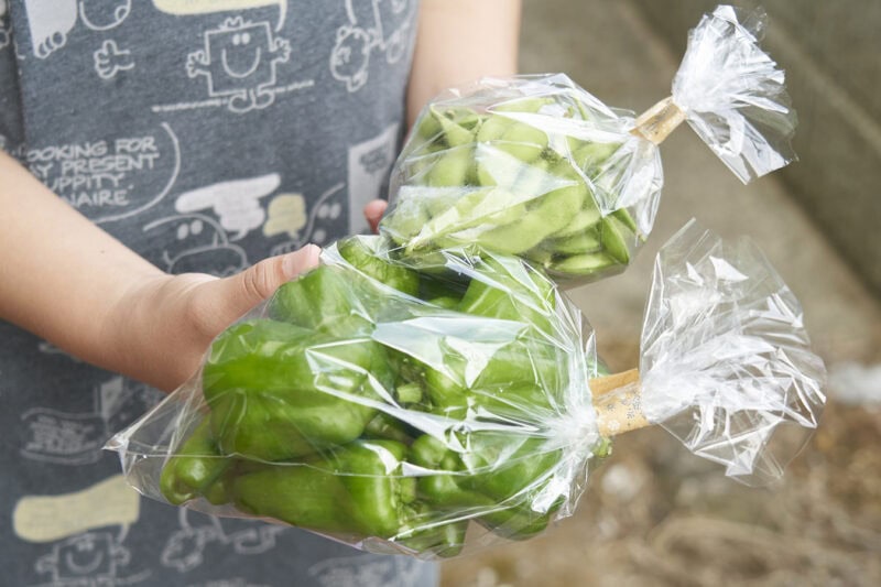 収穫した野菜をご近所におすそ分け。 「自分が誰でどんなことをやっているか」の名刺代わりでもあります。