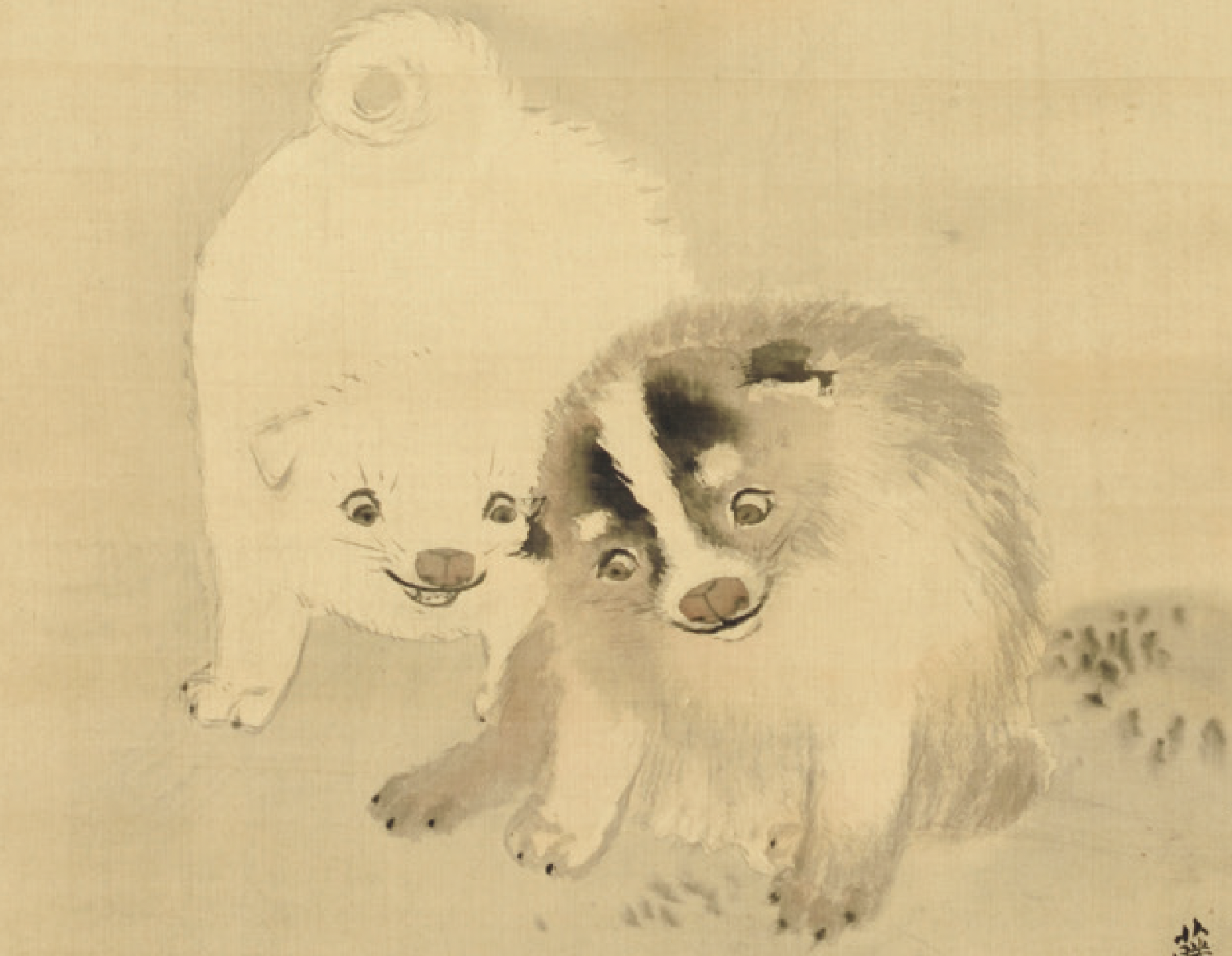 絵画。原画手描き【雪が降る冬、かわいい犬と猫の楽しい写真記念】 絵画。原画手描き【雪が降る冬、かわいい犬と猫の楽しい写真記念】