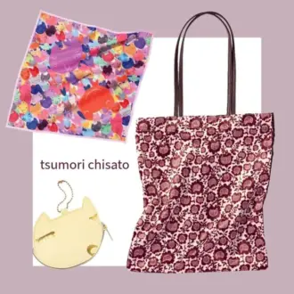 【雑誌付録】ツモリチサト豪華3点セット！　
ねこがいっぱい 上品トートバッグ・保冷風呂敷・ポーチ 
ねこ好きさんはたまらない大人可愛いデザイン