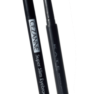 （右）先端にシャープペンのような保護パイプがあり、芯が折れにくい設計。 ケイト アイブロウペンシルスーパースリム0.8 BR-5 ¥1,100（編集部調べ）／カネボウ化粧品　 （左）力を入れなくてもしっかり描ける美発色。にじみにくい処方。 セザンヌ 超細芯アイブロウ04 ¥550／セザンヌ化粧品