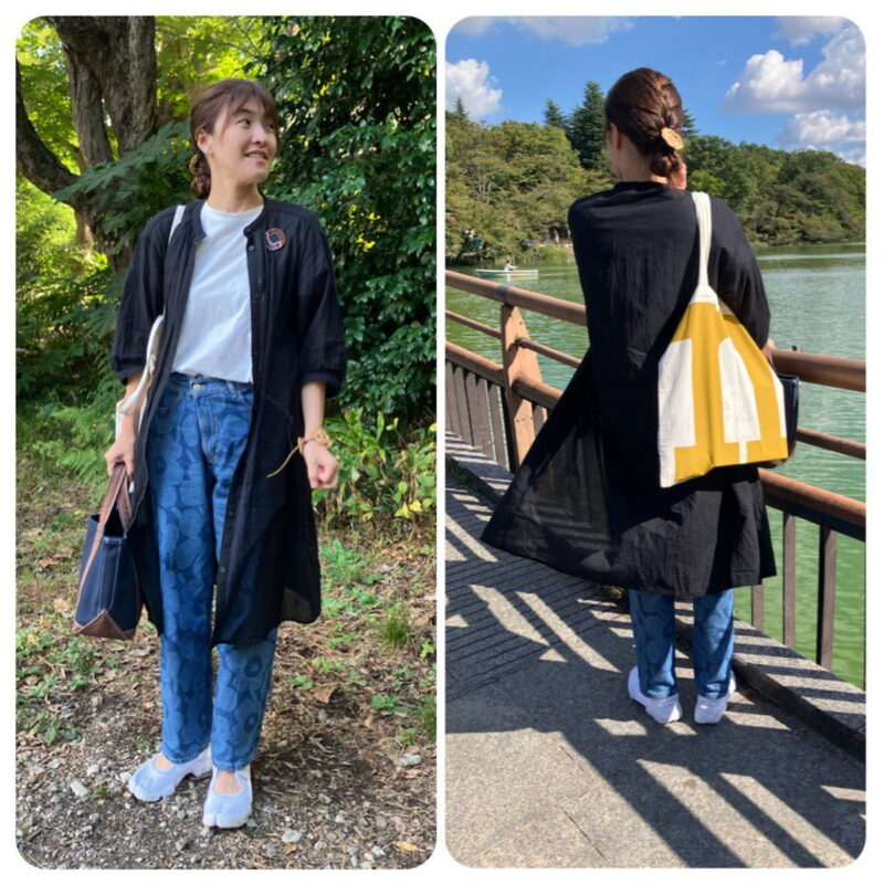 羽織ものがあると柄ものパンツも着こなしやすい