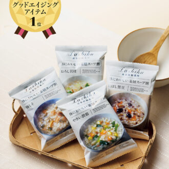 Positive Rhythm（ポジティブリズム） 体においしい 薬膳スープ粥 4 種アソート 1箱（4食） ¥1,080、5箱（20食） ¥5,400／再春館製薬所