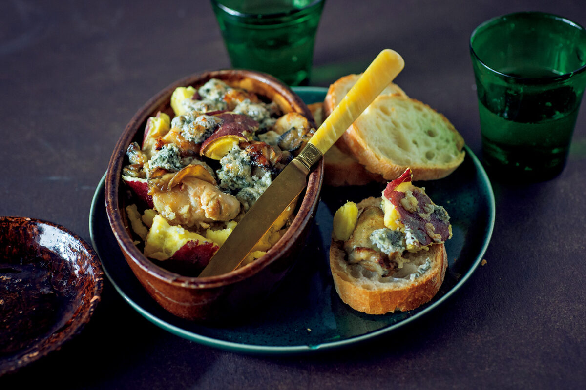 牡蠣とさつまいものブルーチーズ焼き