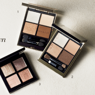 1. パールの光沢で華やぎのある目元に。ルナソル アイカラーレーションN 15 ¥7,700 ／カネボウ化粧品　 2. 透明感のあるパールをふんだんに配合。まぶたにつけても沈まず、生き生きとした印象に見せる。SUQQU シグニチャー カラー アイズ15¥7,700 ／ SUQQU　 3. ほんの少しピンクのニュアンスがあり甘さを感じさせる発色。サイズの小さいパール配合で、さり気なくきらめく。アイスカルプト クール ブラッシュ ¥7,480／シュウ ウエムラ