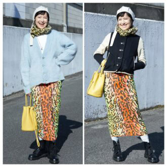 【１週間コーデ】
レオパ柄スカートをニット＆ スカジャンでスタイルアップ！
冬の着まわしテク
～〈金曜日〉#015 Miho Aida～