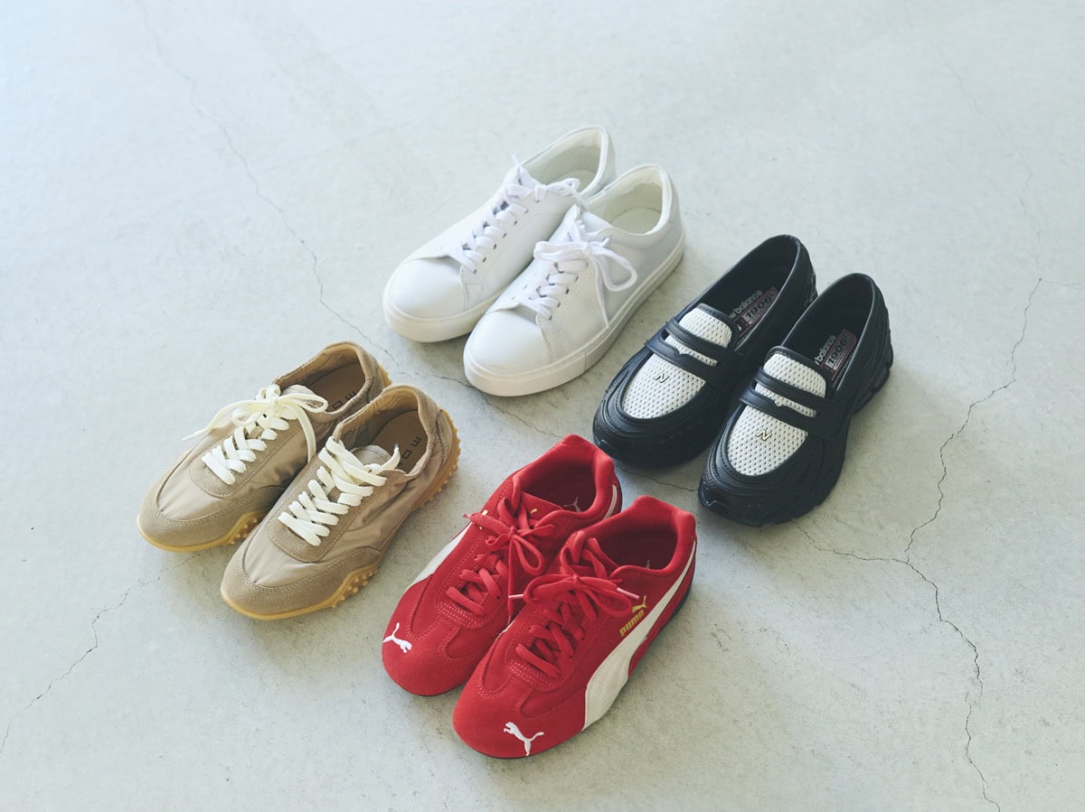 薄底やローファースニーカーなど、トレンドを取り入れた４タイプのスニーカー。