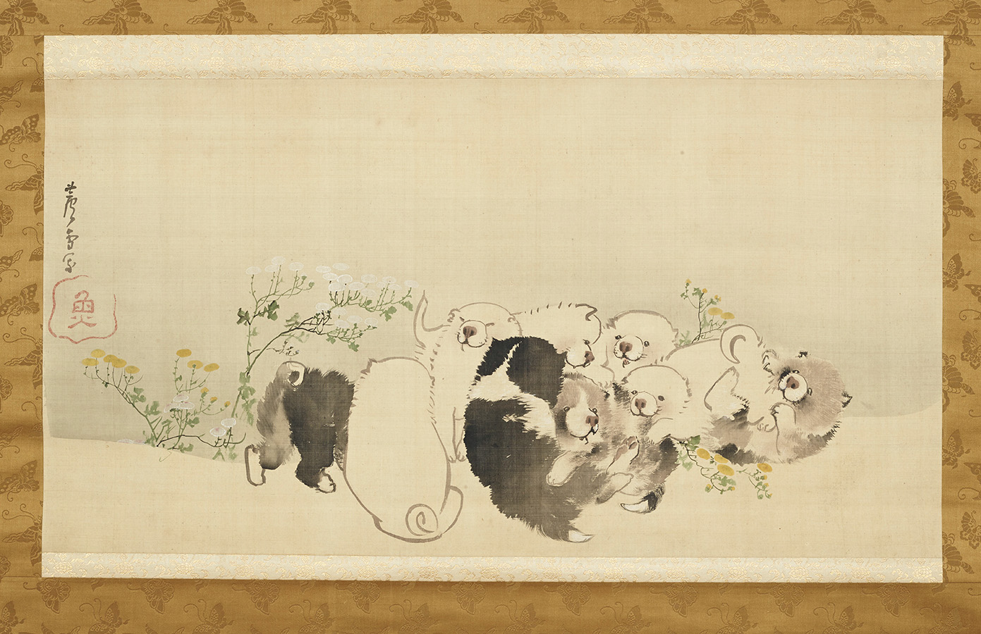 まるでゆるキャラ！ 『蘆雪犬』に会いに行こう 50代の知的好奇心をくすぐる美術展3選 トップ掲載作品：長沢蘆雪　菊花子犬図　江戸時代中期（18世紀後半） 個人蔵