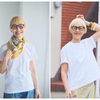 ユニクロ2大Tシャツ、大人世代に似合うのはどっち？？　エアリズムコットンTVSクルーネックTを徹底比較　サイズ・透け感・着回し～冨永彩心さんが指南！ 毎日の装いがちょっと垢ぬけるコツ vol.7～　
