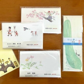 花咲かじいさんや桃太郎の絵柄が可愛い一筆箋や懐紙は、「漆原」で