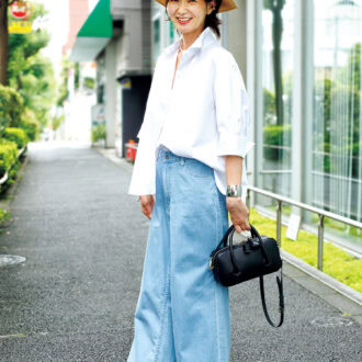 シャツ、パンツ/ともにレキップ、シューズ/ジルサンダー、ハット/サシキ