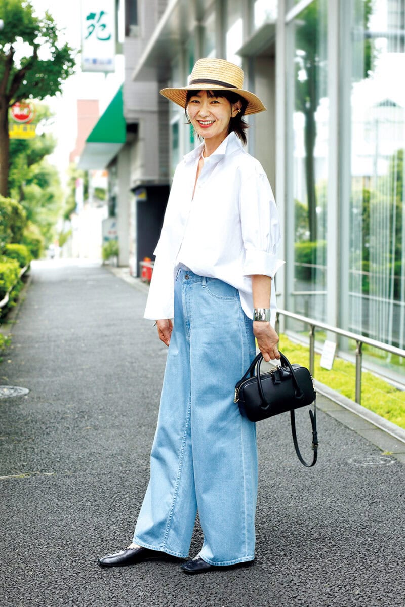 シャツ、パンツ/ともにレキップ、シューズ/ジルサンダー、ハット/サシキ